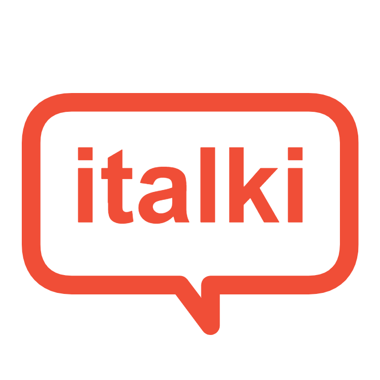 Logo d'italki avec un fond blanc, présentant le nom 'italki' en lettres orange dans une bulle de dialogue.